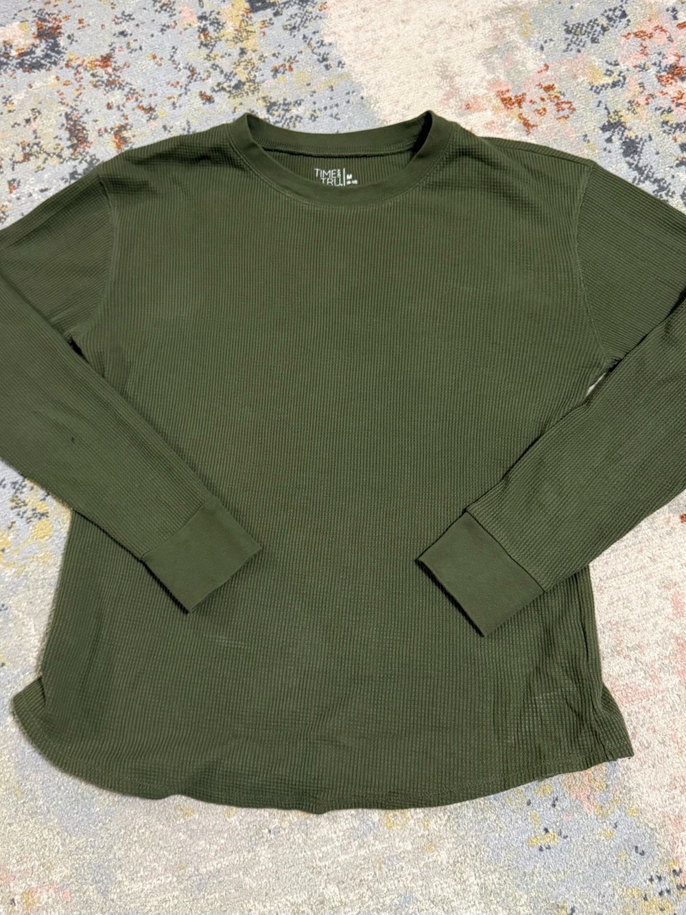 Time and Tru Olive Green Waffle Long-Sleeve Tee for Women